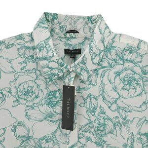 NWT TALBOTS Long Sleeve Shirt Floral Green White Wrinkle Resistant Size 12